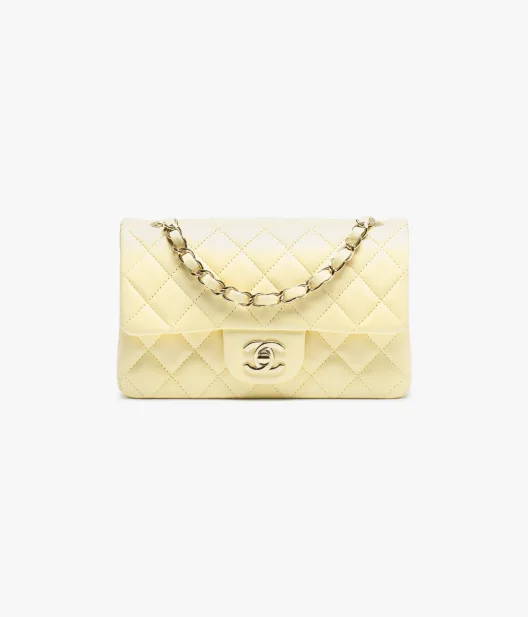 CHANEL-MINI CLASSIC HANDBAG LIGHT YELLOW 4.7 x 7.9 x 2.4 in (cm)