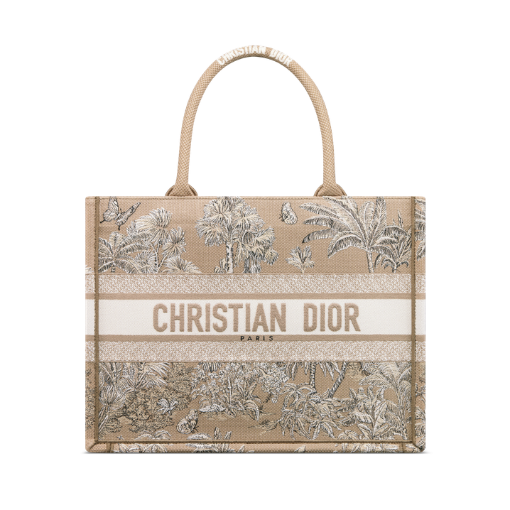 Dioriviera Medium Dior Book Tote Beige and White Toile de Jouy Palms Embroidery 36 x 27.5 x 16.5 cm