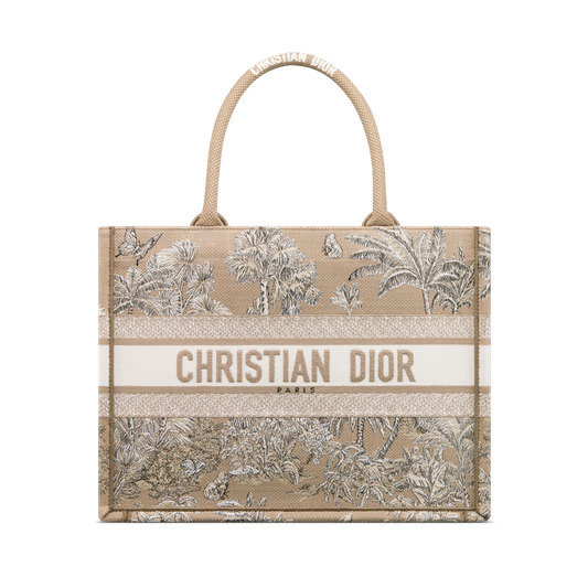 Dioriviera Medium Dior Book Tote Beige and White Toile de Jouy Palms Embroidery 36 x 27.5 x 16.5 cm