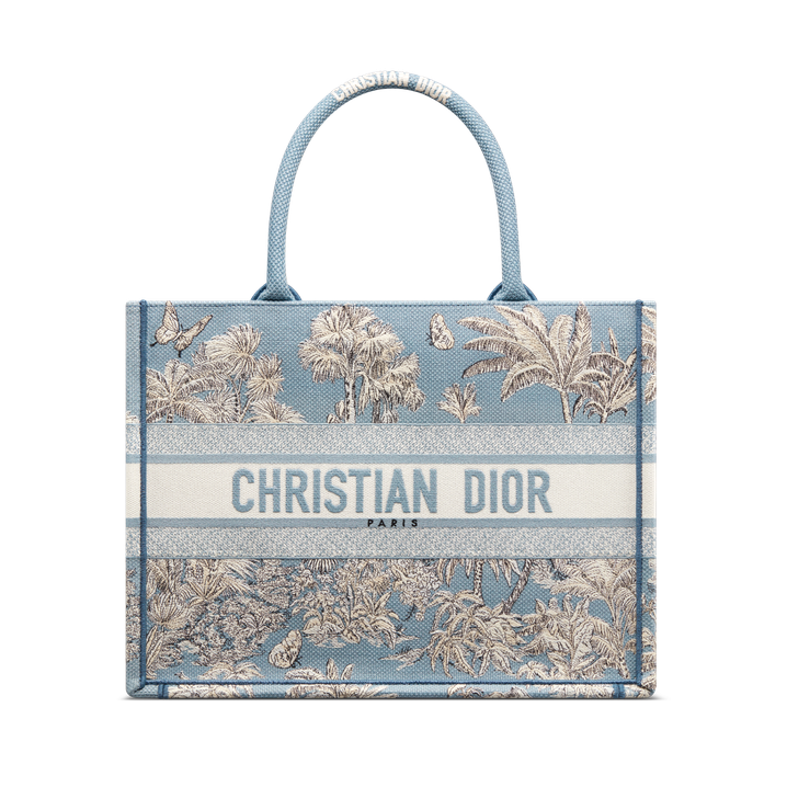 Dioriviera Medium Dior Book Tote Celestial Blue and White Toile de Jouy Palms Embroidery 36 x 27.5 x 16.5 cm