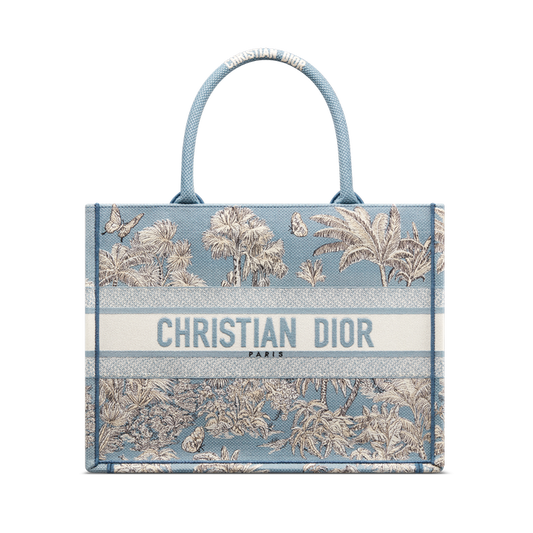 Dioriviera Medium Dior Book Tote Celestial Blue and White Toile de Jouy Palms Embroidery 36 x 27.5 x 16.5 cm