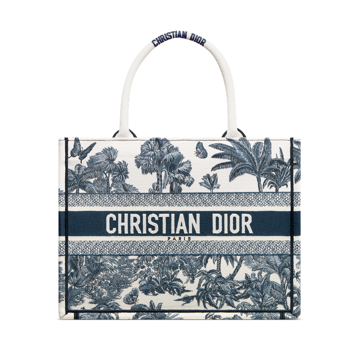 Dioriviera Medium Dior Book Tote White and Blue Toile de Jouy Palms Embroidery 36 x 27.5 x 16.5 cm
