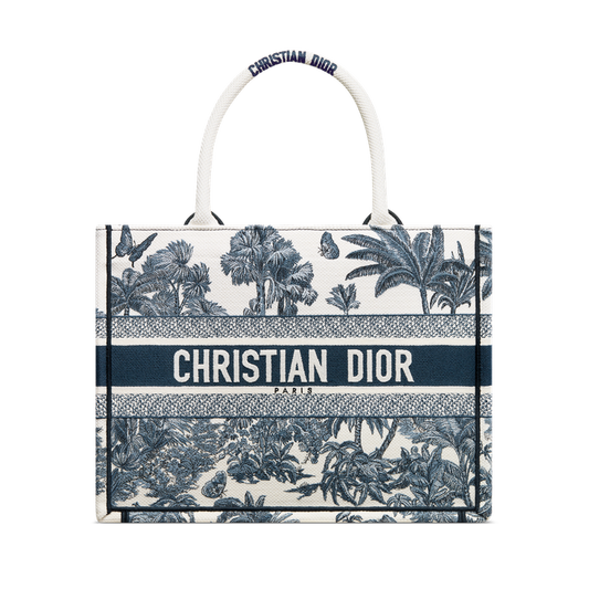 Dioriviera Medium Dior Book Tote White and Blue Toile de Jouy Palms Embroidery 36 x 27.5 x 16.5 cm