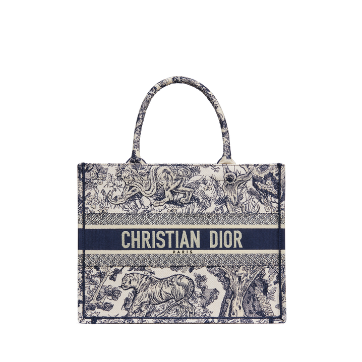 Medium Dior Book Tote Ecru and Blue Toile de Jouy Embroidery 36 x 27.5 x 16.5 cm