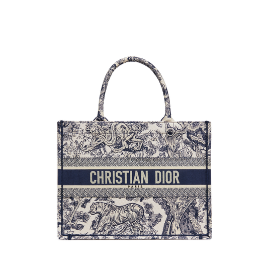 Medium Dior Book Tote Ecru and Blue Toile de Jouy Embroidery 36 x 27.5 x 16.5 cm