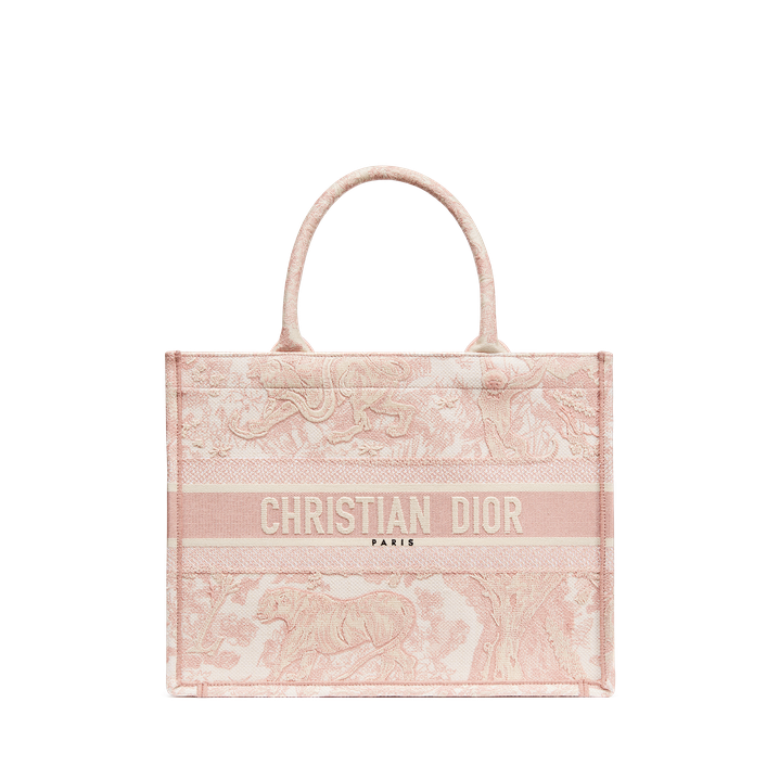 Medium Dior Book Tote Ecru and Pink Toile de Jouy Embroidery 36 x 27.5 x 16.5 cm