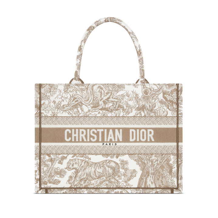 Medium Dior Book Tote White and Beige Toile de Jouy Sauvage Embroidery 36 x 27.5 x 16.5 cm