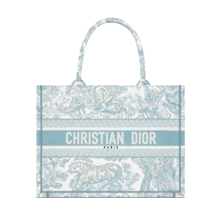 Medium Dior Book Tote White and Celestial Blue Toile de Jouy Sauvage Embroidery 36 x 27.5 x 16.5 cm