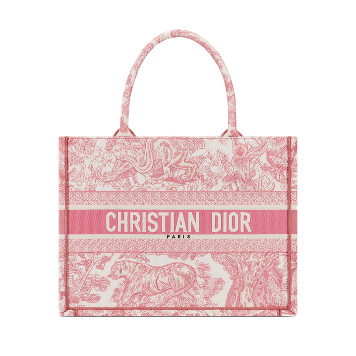 Medium Dior Book Tote White and Yarrow Pink Toile de Jouy Sauvage Embroidery 36 x 27.5 x 16.5 cm