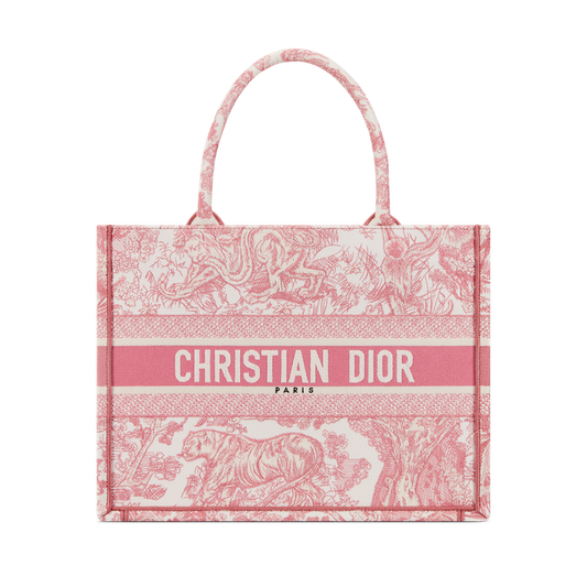 Medium Dior Book Tote White and Yarrow Pink Toile de Jouy Sauvage Embroidery 36 x 27.5 x 16.5 cm